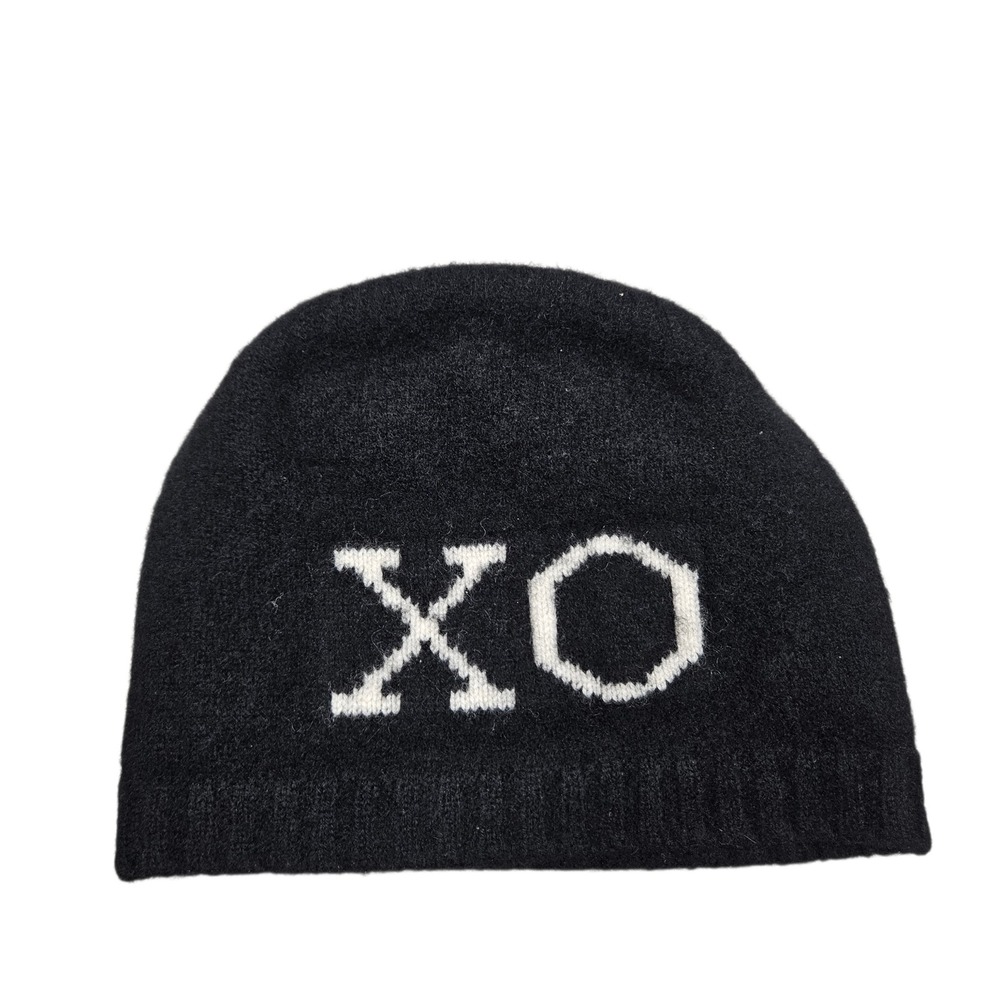 The Cashmere Project Beanie Women OS Black 100% Cashmere XO Knit Hat Winter Chic
